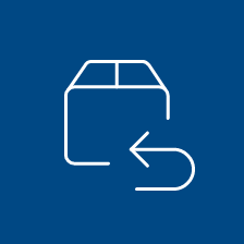 A symbol showing a box with an arrow indicating that a product can be returned.