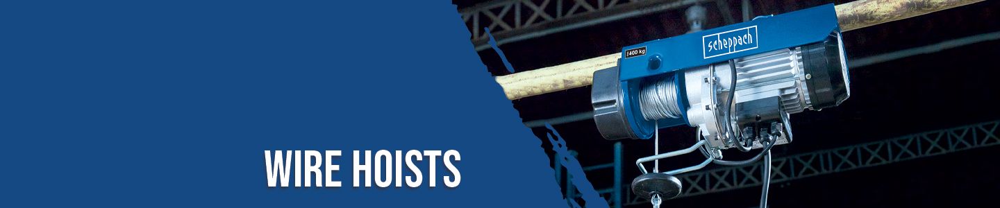Scheppach wire hoist mounted on a metal structure. The wire hoist has a load capacity of 1400 kg.