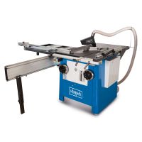 Professional Table Saw Precisa 6.0 with XL expandable worktop, 45° tilt function, and 315mm circular saw blade. 4800W power, 400V, 50Hz. Scheppach logo on the machine.