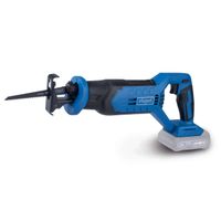 Cordless Reciprocating Saw C-RS100-X with 20mm stroke length, 115mm cutting depth, and 0-2800 min⁻¹ stroke rate. Features LED lighting. Shown from the side.