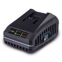 Battery Charger SBC4.5A | 20V Cordless Series | 4.5A 120W Fast Charger. The device displays the charging status with LEDs and features a wall mount for easy storage.
