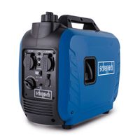 Scheppach SG2500i inverter generator with 230V sockets and USB charging, rear view showing output connections and controls