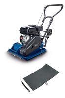 Scheppach HP1400S plate compactor with mat and towing device. Side view.