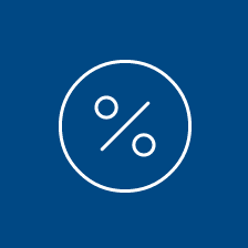 A white symbol on a blue background. The symbol depicts two slanted lines forming a percent sign.
