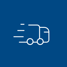 A white lorry symbol with three motion arrows, indicating free shipping.