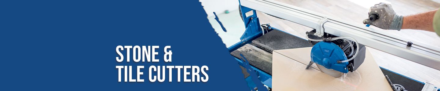 Scheppach stone and tile cutter in use. A tool cuts material on a workbench. Product category in the online shop.