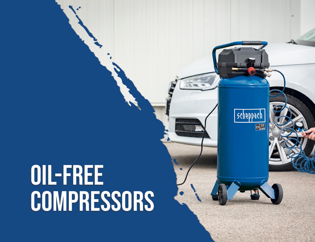 Scheppach oil-free compressors, mobile and efficient for various applications.