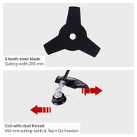 3-tooth steel blade for trimmer, 255 mm cutting width