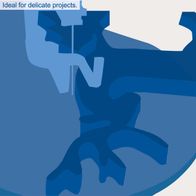 Diagram showing a scroll saw design emphasizing fine cutting and ergonomic handling for detailed work