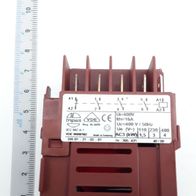 Contactor 400V/50Hz, front view, with technical specifications and wiring diagram.