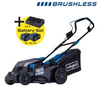 Scheppach cordless lawn mower with 2x 4Ah batteries and integrated 4.5A dual charger, 38 cm cutting width