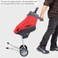 Electric garden shredder with handle and large wheels for easy transport