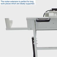 Rocking log saw extension for long workpieces on Scheppach HS410 saw