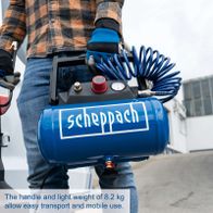 Scheppach air compressor featuring lightweight design for easy transport and mobility (8.2 kg)