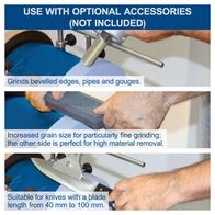 Scheppach wet grinding stone with dual sides for fine and heavy material removal, ideal for precise grinding tasks.