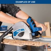 Scheppach tool with protective guard and hand grip for precise cutting operation