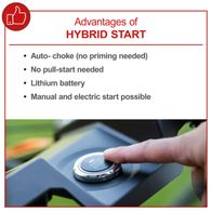 Advantages of hybrid start feature for lawnmower with electric start button