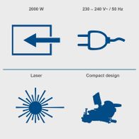 The Scheppach Kapp-, Zug- und Gehrungssäge HM254X has a power of 2000 W and operates with 230-240 V / 50 Hz. It features a laser for precise cuts and a compact design for easy handling.