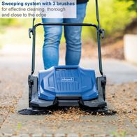 Scheppach push sweeper with three-brush system for effective edge cleaning