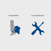 Features: Portable with hand trolley, low-maintenance design