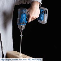High-output cordless impact driver with max. 180 Nm torque in use on wood