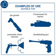 Illustrations of typical pneumatic tool applications shown in the product set