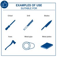 Examples of typical tools: Chisel, drill bit, blades, axe, metal pipe, metal plate