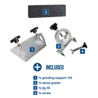 Scheppach kit including grinding support, stone grader, jig, and screw