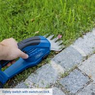 Safety switch with lock mechanism for Scheppach cordless grass and shrub shears