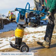 Transport wheels for quick mobility of the vibration tamp