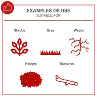 Examples of use: hedges, shrubs, grass, weeds, branches