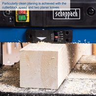 Scheppach thickness planer using cutterblock speed and two planer knives for clean planing