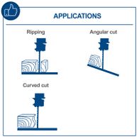 Bandsaw applications showing straight, angled, and curved cut illustrations