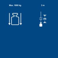 Key technical details: 1000 kg load capacity, 3 meters lift height