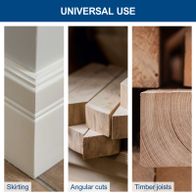 Illustrations of wood joinery techniques: Skirting cuts, angular cuts, timber joists