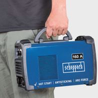 Scheppach welding tool featuring 160A, hot start, antisticking, and arc force features