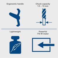 Ergonomic handle and chuck for bench pillar drill with 1.5–13 mm drill capacity