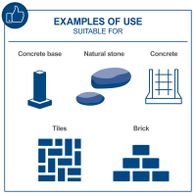Examples of material bases and usage for drilling tool accessories: concrete, stone, tile, and brick supports