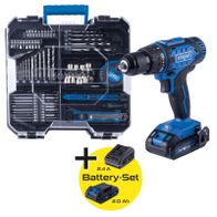 Scheppach tool set including drill, tool box, and battery pack (2.4 Ah and 2.0 Ah)
