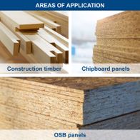 Construction timber, chipboard panels and OSB panels for various construction applications