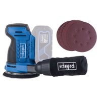Scheppach power sander with lithium-ion battery and sanding pads