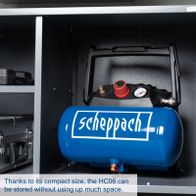 Compact HC06 air compressor with space-saving storage features