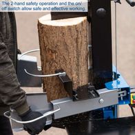 Log splitter with dual-hand operation and on/off switch for safe use, log being split