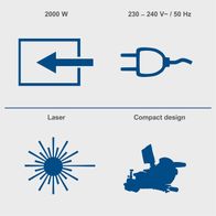 Sliding mitre saw featuring 2000W power, 230–240V, 50Hz, laser guide and compact design