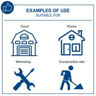 Examples of typical use cases: workshop, construction site, home, garage construction
