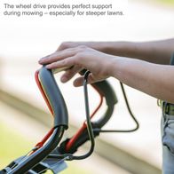 Wheel drive for enhanced support during mowing, especially on steep lawns