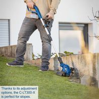 Adjustable cordless strimmer for slopes, designed for accurate grass cutting on inclines