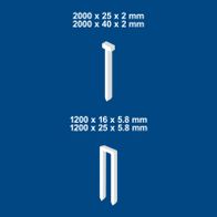 Scheppach tool dimensions: 2000 mm length with diameters 25 mm, 40 mm; 1200 mm length with 16 mm, 25 mm; thickness 2 mm and 5.8 mm