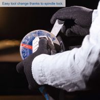 Spindle lock for easy tool change on cordless angle grinder