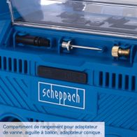 Storage compartment for Scheppach adapters for valve, ball tip, and conical connector